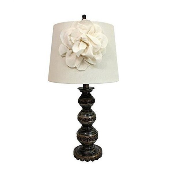 All The Rages All The Rages LT3097-WHT Elegant Designs Aged Stacked Ball Lamp with Couture Linen Flower Shade; Bronze LT3097-WHT